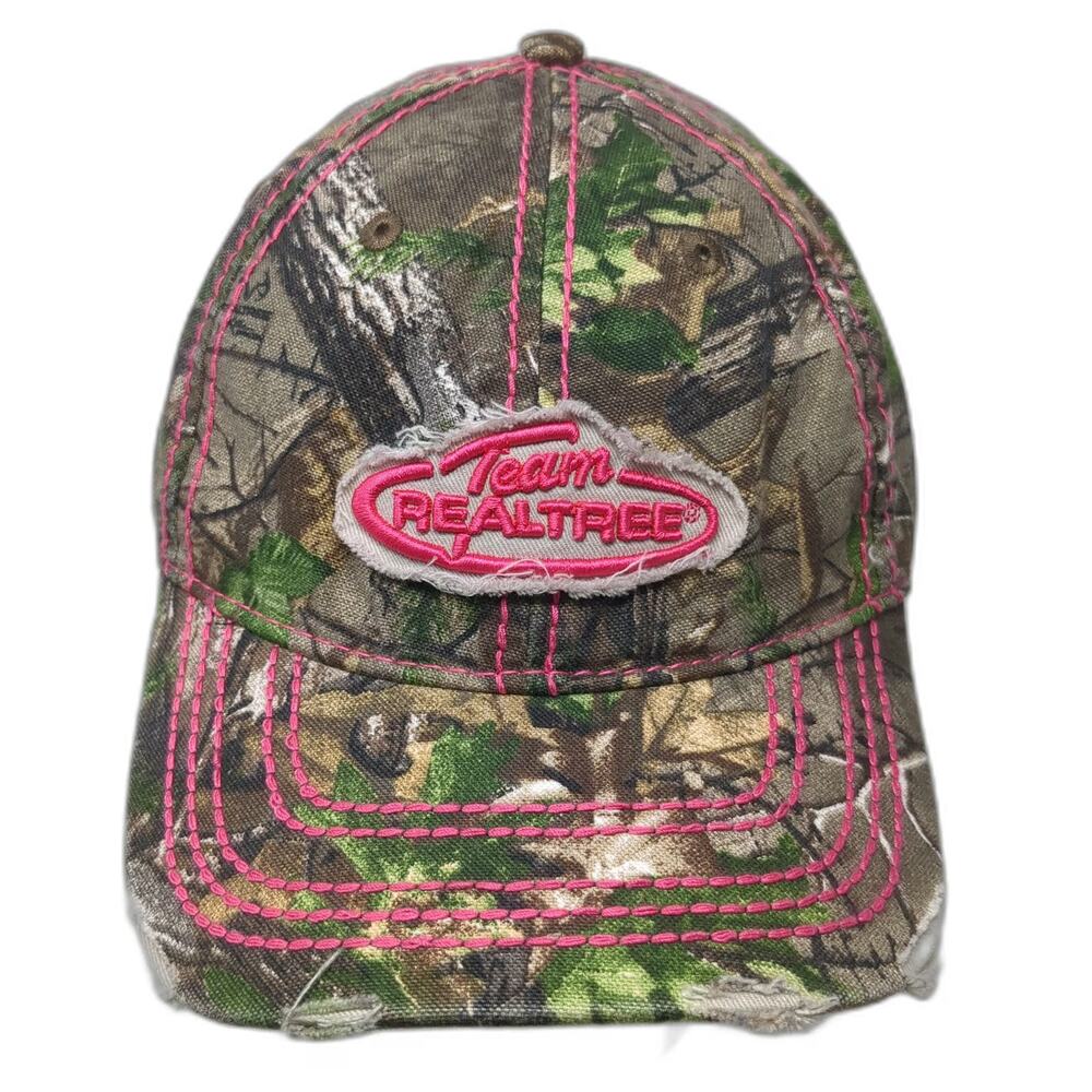 Signatures Baseball Cap Green Pink One Size Team Realtree Camo Distressed hat